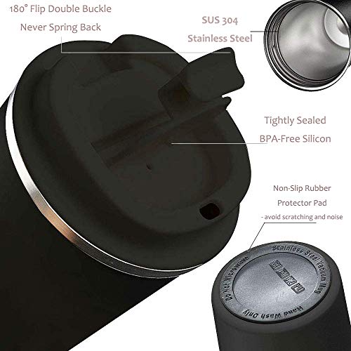 SUNTQ Kaffeebecher to go aus Edelstahl - Thermobecher Doppelwand Isoliert - Kaffeetasse mit Auslaufsicherem Deckel Wiederverwendbar (Schwarz, 510ml) – Bild 3