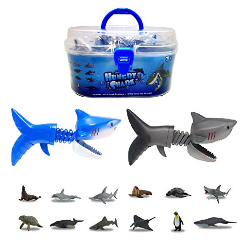 DINOBROS Hungry Shark Grabber Toys 2 Shark Grabbers with 12 Mini Sea