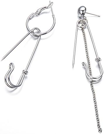 SKEINS Designer Safety Brooch Pin Clip Geometry Big Long Chain Earrings (chain earring)