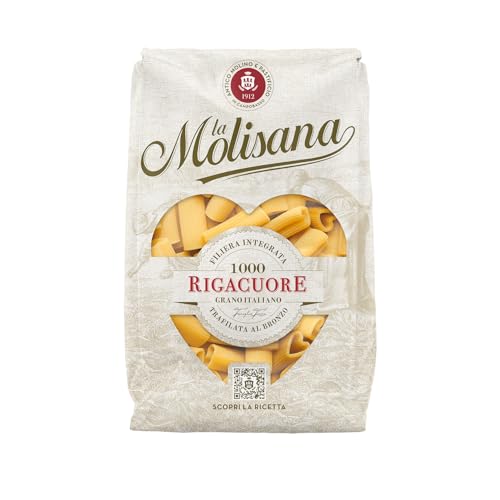 La Molisana, Rigacuore n. 1000, Pasta da Solo Grano Italiano - Trafilata al Bronzo, Ruvida e Tenace con Eccellente Tenuta in Cottura - Confezione da 500 g