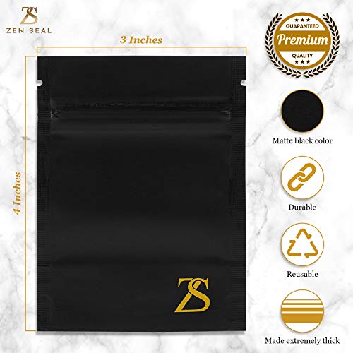 ZENSEAL 120 Pack 3x4 Inch Matte Black Smell Proof Bags with Labels