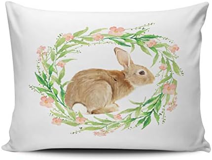 ONGING Decorative Pillowcases Ivory Green and Brown Pastel Spring Easter Bunny Wreath Customizable Cushion Rectangle Boudoir Size 12x16 Inch Throw Pillow Case Hidden Zipper One Side Design Printed