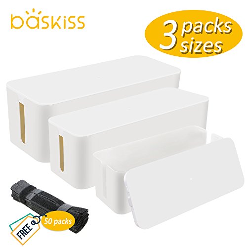 [Set of Three] Cable Management Boxes Organizer, 50 Wire Ties, Large Storage Holder for Desk, TV, Computer, USB Hub, System to Cover and Hide & Power Strips & Cords - Thumbnail 7