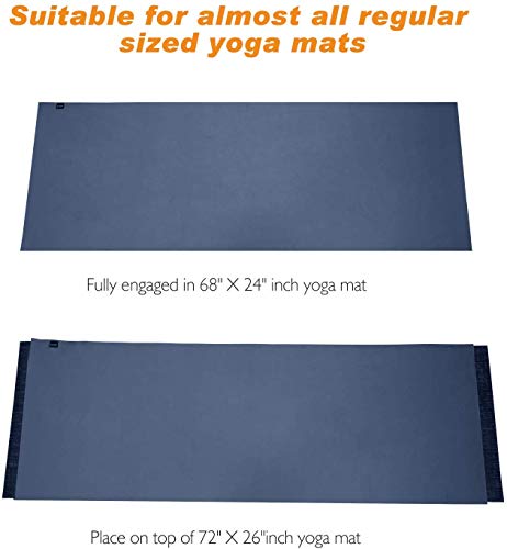 TOPLUS Yoga Towel - Sweat Absorbent Non-Slip Hot Yoga Towel + Hand Towel 2in1 Set, Microfiber, Super Soft, Best Yoga Mat Towel for Bikram Hot Yoga, Pilates, with Carry Bag (Navy, 68"X24")