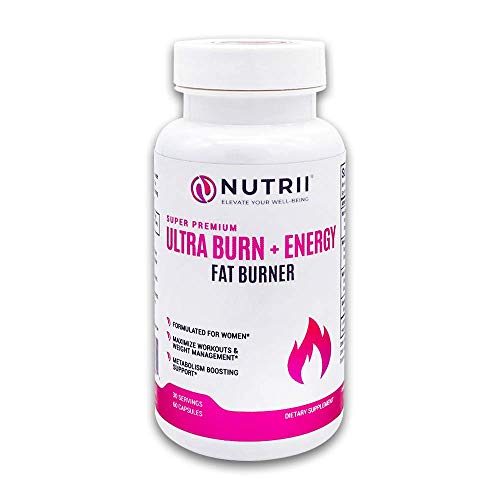 Nutrii Ultra Burn + Energy - #1 Energy + Fat Burner, Appetite Suppressant, Mental Focus, Vegan, Weight Loss Supplement, Increase Energy/Metabolism, Green Tea, Caffeine, CLA, Diet Pill, 60 Capsules (Best Fat Burner And Energy Supplement)