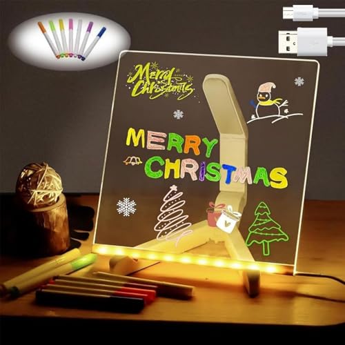 LED Drawing Board, Creative Magical Board with 7 Pcs Colored pen, Home Application and Painting for Doodle Glow, Acrylic Dry Erase Board with Light, 30 * 20 CM