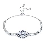 BAMOER 925 Sterling Silver Expandable Lucky Blue Evil Eye Chain Bracelet with Sparkling Cubic Zirconia for Women Girls Style 1