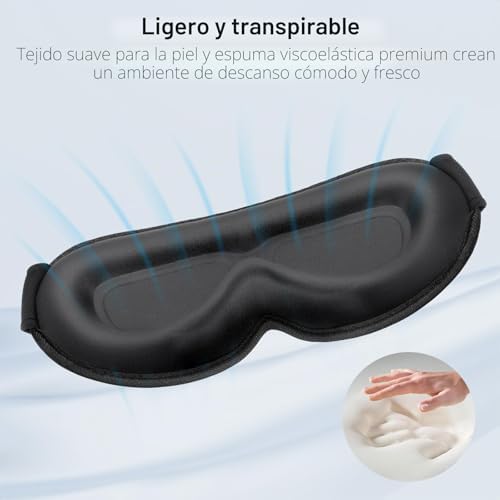 Máscara de Sono Gritin para Mulheres e Homens, Máscara de Sono Anti-Luz Sem Pressão Ocular - Design Ergonómico 3D para Pestanas e Movimentos Oculares, Ultrasoft & Máscara de Sono Confortável