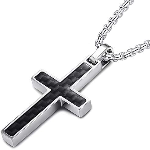 FIBO STEEL Stainless Steel Cross Pendant Chain Necklace for Men Women, 22-30 Inches
