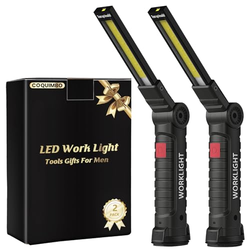 Coquimbo LED Work Light, Workshop Lamp, Gifts for Dad, Men, Hand Torch with Magnet and Hook, for Car Repair, Camping, Emergencies, Pack of 2, Black