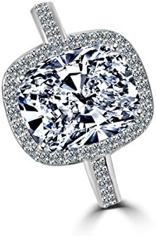 Diamond Veneer - 3 CT. (10x8mm) Emerald Cushion Radiant Center w/Halo Pave Set Sterling Silver w/Rhodium Electro-Plate Ring