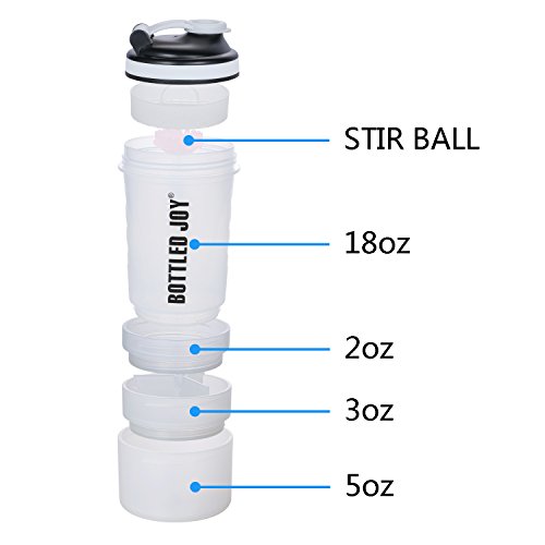 3 in 1 Protein Shaker Bottle BPA-Free Sports Water Bottle With Twist and Lock Storage Leakproof Mix Shake Bottle 20 oz 600ml White