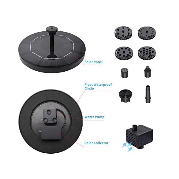 WOHOOH-Solar-Fountain-Pump-3W-Circle-Solar-Water-Features-for-The-Garden-Solar-Powered-Water-Fountain-with-6-Nozzles-Floating-Fountain-Pump-Kit-for-Bird-Bath-Fish-Tank-Patio-Pond-and-Pool WOHOOH Solar Fountain Pump, 3W Circle Solar Water Features for The Garden, Solar Powered Water Fountain with 6 Nozzles…