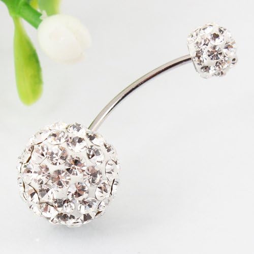 Stainless Steel Navel Ring For Women - YouMiYa Crystal Belly button Ring Body Piercing Jewelry Navel Bar Belly Ring Retail surgical 20G 316L Stainless Steel Earring Two Uses Gifts for Wome (White)