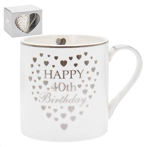 Ceramic 40th Birthday Mug | Gold Hearts | 1 Piece - 8x8x9 cm