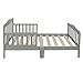 Bonnlo Contemporary Wooden Toddler Bed Sturdy Bedframe with Guard Rail Bedroom Furniture for Kids Children – Gray