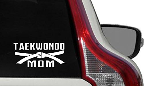 Mom Taekwondo with Belt Car Vinyl Sticker Decal Bumper Sticker for Auto Cars Trucks Windshield Custom Walls Windows Ipad MacBook Laptop Home and More (White)