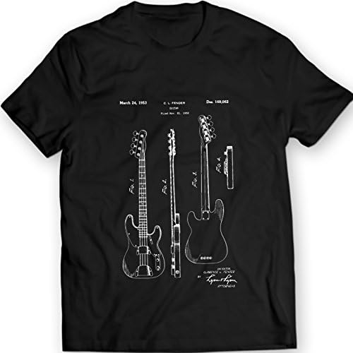 Clarence Fender Precision Bass Guitar Patent T-shirt Mens Gift Idea 100% Cotton (XXL, Black)
