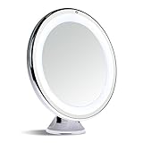 Sanheshun 7X Magnifying Lighted Travel Makeup Mirror,Touch Activated, Locking Suction Mount, Battery Operated, Round