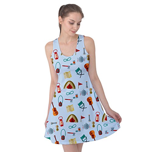 PattyPattern Womens Camping Travel Elements Pattern Reversible Sleeveless Dress (M, Light Blue)