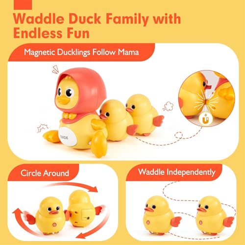 AM ANNA 3 Pcs Musical Duck Crawling Baby Toys Set with Music & Light for Baby 6 to 12 Months, Crawling Baby Toys Early Learning Educational Toy for Babies 12 18 Months Birthday Toy for 1 2 Year Old