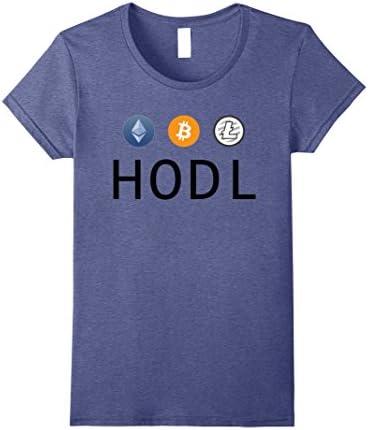 Womens Ethereum Bitcoin Litecoin HODL Crypto T-Shirt Large Heather Blue