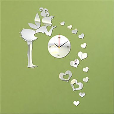 Lanmei 24H Modern Style Angle Heart-Shaped Mirror Wall Clock