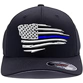 Tactical Thin Lines- red/Blue/Green/Yellow/White/Silver/Orange Line Waving American Flag, Custom Embroidered Flex Fitted Cap