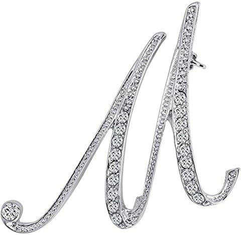 ANTOLLInitial Letters Brooch Pins For Women, Letter Pins For Stockings, Silver Plated Metal Rhinestone Clear AAA+ Crystal Lapel Pin Brooches（1Pcs）