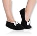 Pembrook Fuzzy Soft Coral Fleece Slippers – Black - Medium (7-8) – Ballet Style with Non-Skid Sole – Faux Shearling Lining - Great Plush Slip On House Slippers for Adults, Women, Girls