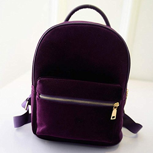Gillberry Women Gold Velvet Small Rucksack Backpack School Book Shoulder Bag (Purple) - Thumbnail 5