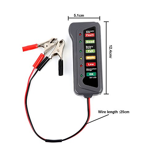 Pevor 12 Volt Digital Car Battery Tester Vehicle Alternator Condition and Charging System Analyzer (6 LED Indications)