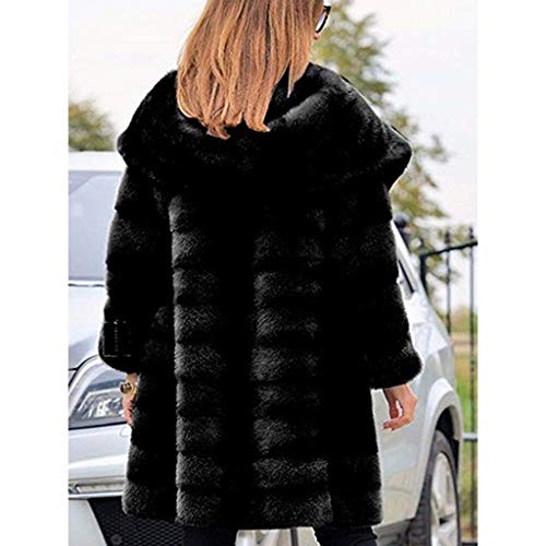 Womens Faux Fur Hooded Coats 2019 Winter Warm Thick Parka Long Overcoats Shaggy Shearling Jacket - Limsea Black