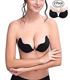 STbra Women's Strapless Bra Self Adhesive Silicone Invisible Push-up Bras Reusable Sticky Backless Bra for Women Pack of 2 (C, Beige & Black)
