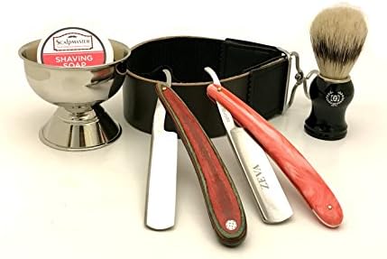 6 in 1 Mens Shaving Straight Razor Wet Shave Collectible Wooden Set Shaving Brush+ Straight Razor + Brush Stand + Leather Strop Strap Razor Tools Kit