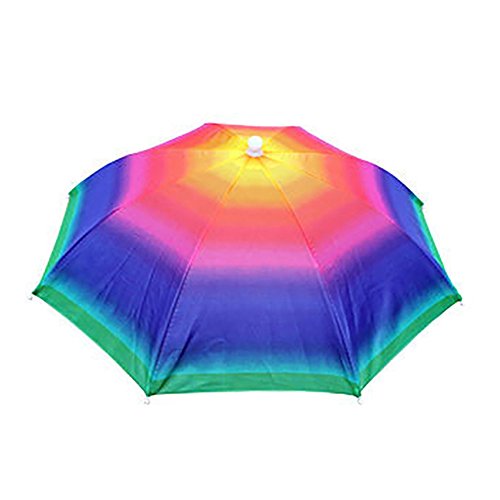 Afco Umbrella Hat Hands Free Foldable Cap For Fishing Sun Rain Adjustable Size 55cm (Rainbow)