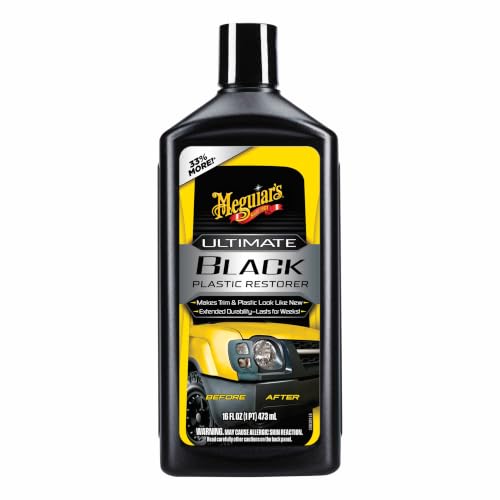 Meguiar's G15812EU Ultimate Black Restorer – Renovates Exterior Plastics, Vinyl, Rubber – UV Protection, Quick Drying – Shiny Black – 355 ml – Car Cleaning