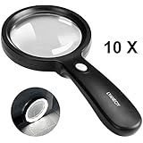 Magnifying Glass with Light, 10X Handheld Large Magnifying Glass 12 LED Illuminated Lighted Magnifier for Macular Degeneration, Seniors Reading, Soldering, Inspection, Coins, Jewelry, Exploring