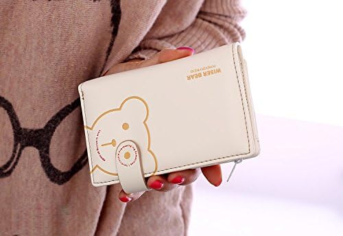 Big Capacity Multi Purpose Bifold Cute Cartoon Panda Magnetic / Snap Button Wallet Purse Card Holder Clutch Bag Billfold Pouch (M, Beige)