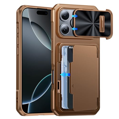 CENMASO for iPhone 16 Pro Wallet Case with Card Holder(4-5 Cards), [with RFID Blocking & Camera Cover] Stylish Silicone Shockproof Wallet Case for Women Men for iPhone 16 Pro (Desert Gold)