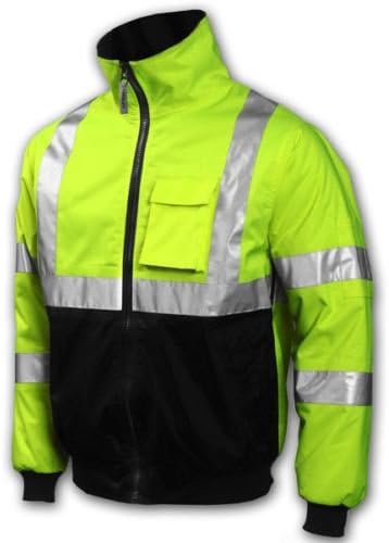 Tingley Job Site Premium Bomber Jacket, Fluorescent Lime-Green, 2" Silver Reflective Tape, ANSI/ISEA Class 3, Fleece Insulated, Water/Windproof, 8 Pockets, Stretch Knit Cuff/Waist, Size: 4XL, J26002-4XL