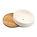 Y&M(TM) Succulent Planter Ceramic with Bamboo Tray, 6 inch Modern White Ceramic Round Design for Succulent Planter Cactus Pots Decorative Flower Holder Bowl Basin,Tub
