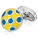 INBLUE Men's 2 PCS Rhodium Plated Enamel Cufflinks Silver Tone Blue Yellow Round Shirt Wedding Business 1 Pair Set