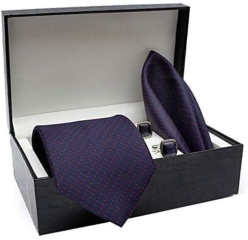 COCO CHANEL Silk Summer Stain Resistant Blue Necktie, Pocket Square, Cufflinks Set for Men
