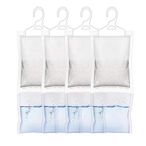 ZMFH Moisture Absorber Hanging Bags, No Scent Max Odor Eliminator, 220g Dehumidification Bags for Closets, Bathrooms, Laundry Rooms, Pantries, Storage, 4 Pack