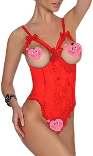 AdoreBaby Women's One-piece Teddy Bodysuit Sexy Lingerie Lace Nightie (S, Red)