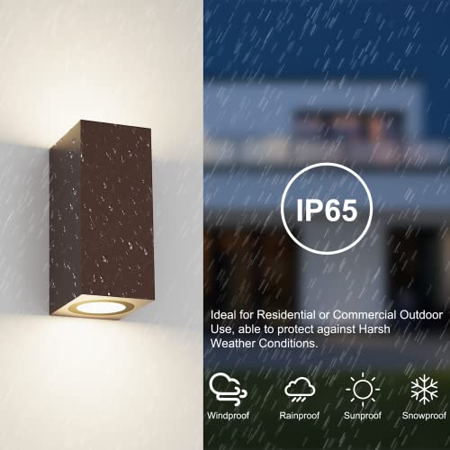 Klighten 4 Pieces Square Outdoor / Indoor Wall Lamp, IP65 Waterproof Rust Colour Outdoor Wall Sconce, GU10 Modern Aluminium Wall Light for Gardens, Hallways, Terraces, Bulb Not Included