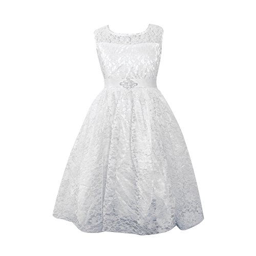 FREE FISHER Kids Girls Pleated Lace Dress Prom Party Pageant White