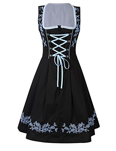 KoJooin Women's 3 Pieces Costumes Embroidery Oktoberfest Dirndl Dress Black-Blue 34