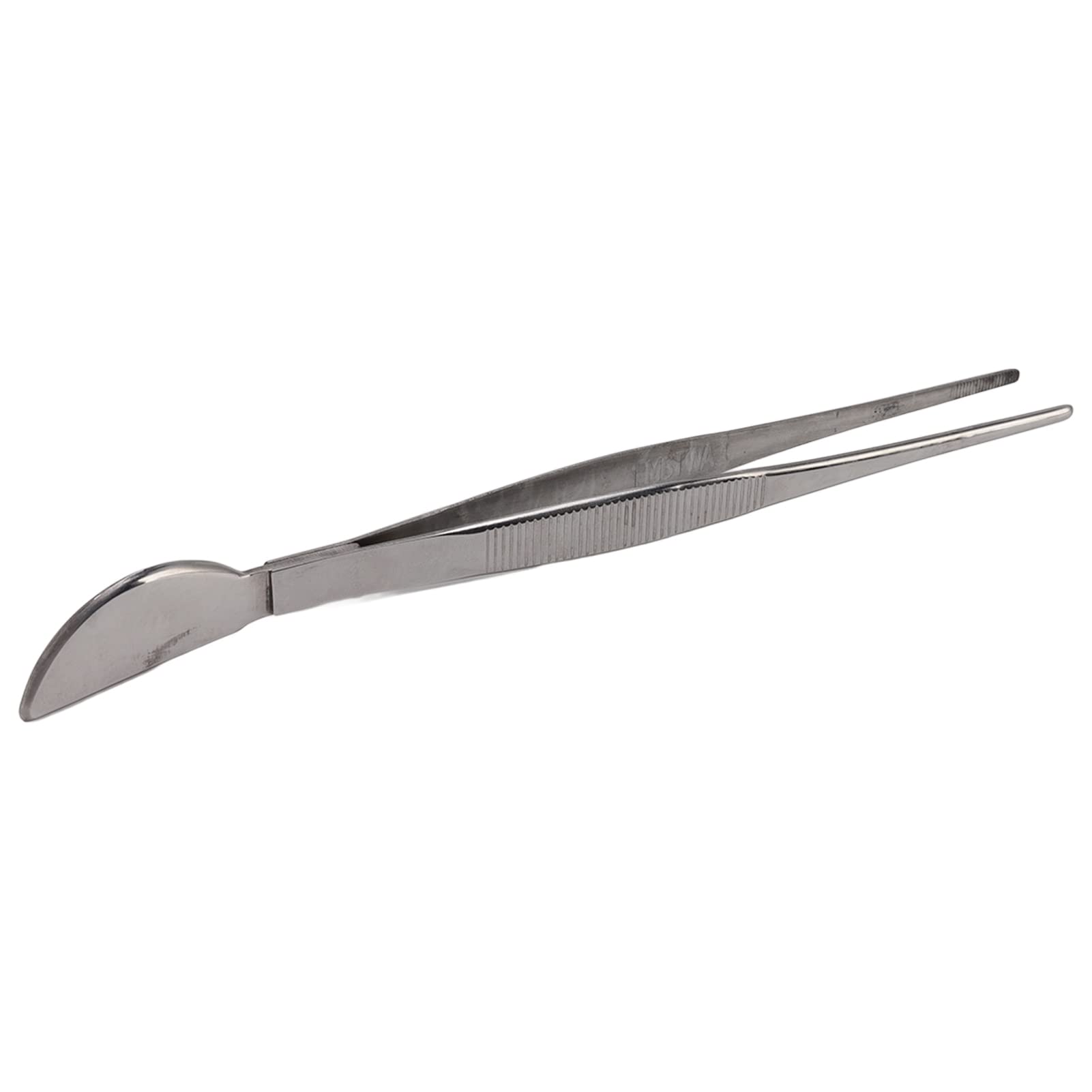 Bonsai Straight Tip Tweezer with Spatula, Stainless Steel Precision Tweezer with Long Comfortable Ridged Handle for Potted Loosening smoothing Soil Planing Grass